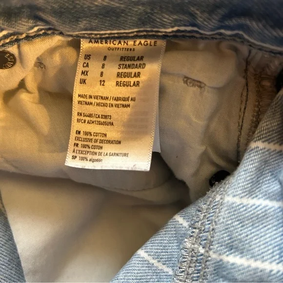 American Eagle Jeans Womens Size 8 Striped Mom Jean Medium Wash Denim High Rise - Picture 9 of 14